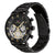 Herren-Armbanduhr mit schwarzem Gehäuse, römischen Ziffern, goldenen Akzenten und Subdials