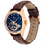 Automatik-Uhr mit blauem Open-Heart-Zifferblatt, rosegoldfarbenem Gehäuse und Lederband