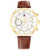 Tommy Hilfiger Herrenuhr mit braunem Lederarmband, goldfarbener Chronograph, weißes Zifferblatt