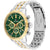 Herrenuhr mit goldenem Lünette, grünem Chronograph-Zifferblatt und Edelstahlarmband