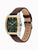 Herrenarmbanduhr mit braunem Lederarmband, silbernem Gehäuse und grünem Zifferblatt
