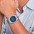 Herrenarmbanduhr mit blauem Zifferblatt und silbernem Metallarmband, Quarz