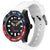 Herrenarmbanduhr Tommy Hilfiger mit schwarzem Zifferblatt, blauer/roter Lünette, weißem Band