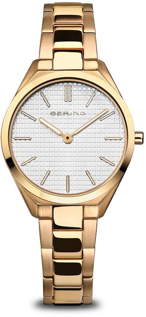 Montre pour femme dorée avec cadran blanc et bracelet à maillons dorés