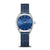 Damenuhr mit blauem Zifferblatt, Edelstahlgehäuse und dunkelblauem Mesh-Armband