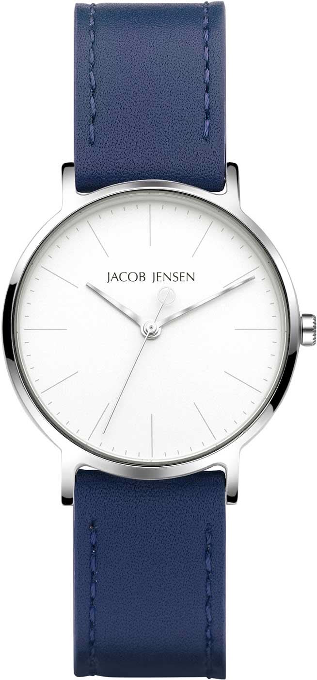 Montre pour femme avec boîtier rond argenté, cadran blanc et bracelet en cuir bleu