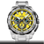 Herren-Armbanduhr mit gelbem Zifferblatt, Chronograph, Edelstahlband