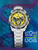 Herren-Armbanduhr mit blau-gelbem Chronographen-Zifferblatt und Edelstahlarmband