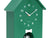 Horloge murale verte en forme de niche pour chien, détail des aiguilles et d'un os