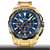 Herren-Chronograph-Armbanduhr mit goldfarbenem Metallband und blauem Zifferblatt