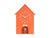 Horloge murale orange en forme de niche pour chien avec cadran et aiguilles