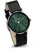 Montre femme Jacob Jensen avec cadran vert, vue latérale, bracelet en cuir noir