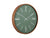 Horloge murale avec cadre rond en bois, cadran vert et aiguilles blanches