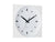 Horloge murale carrée avec cadre blanc et cadran rond, aiguilles noires