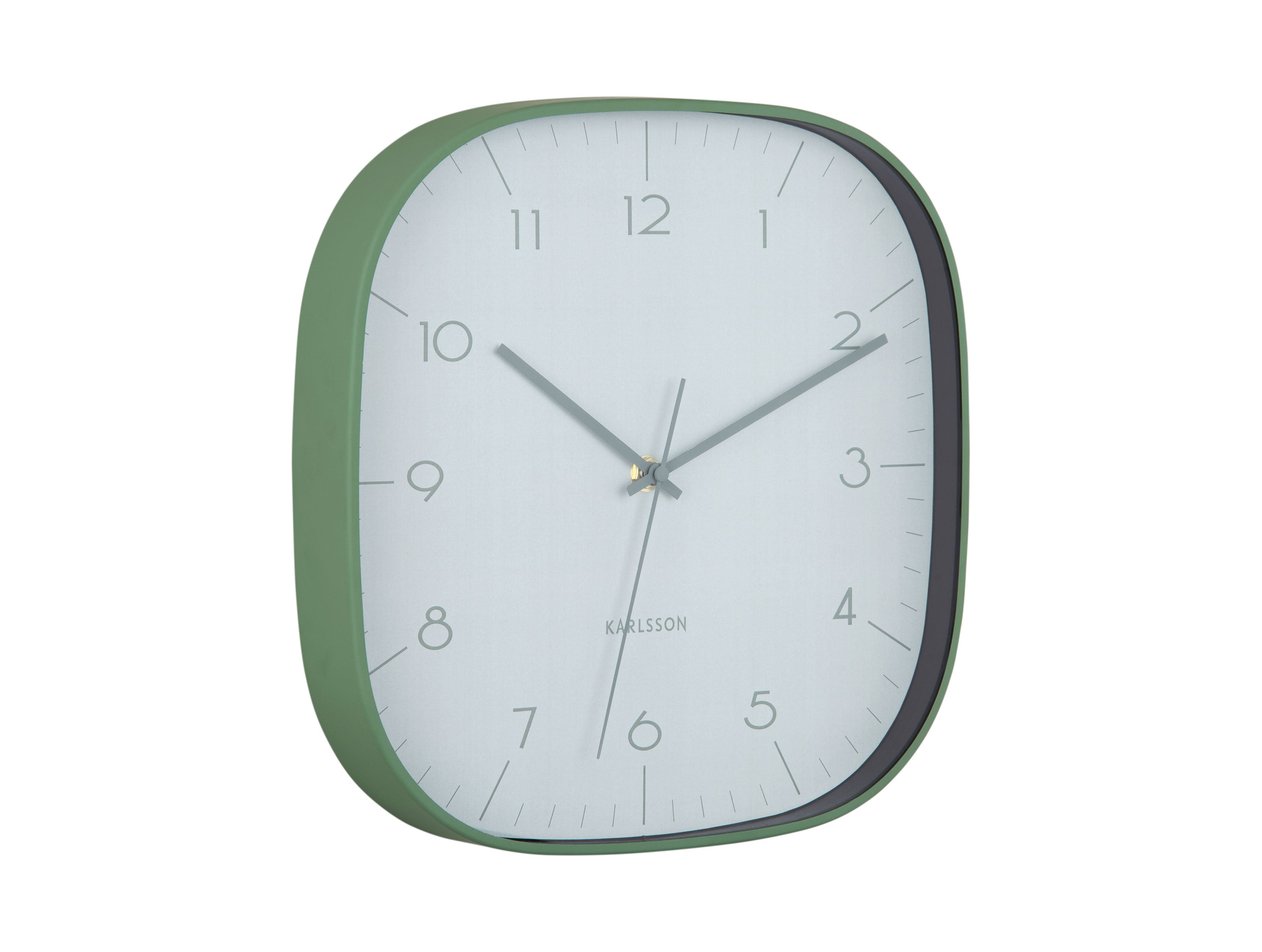 Horloge murale carrée vert jungle avec cadran blanc et aiguilles en métal