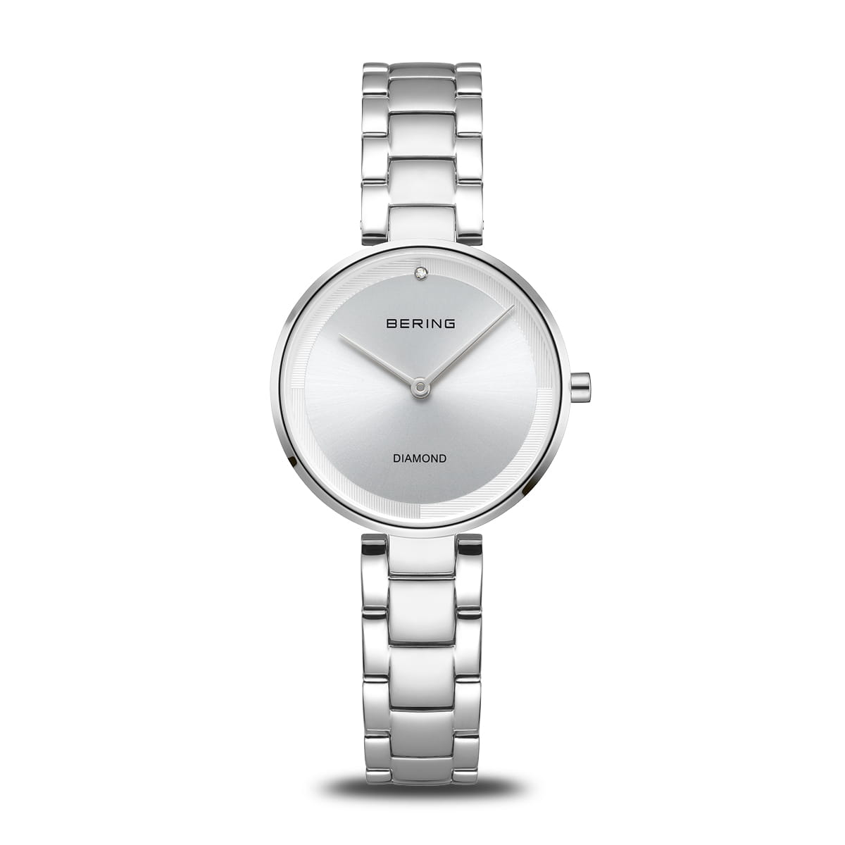 Bering Classic Damenuhr mit silbernem Edelstahlarmband und weißem Zifferblatt (Diamond)