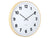 Horloge murale avec cadre en bois clair, cadran blanc, chiffres et aiguilles noirs