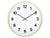 Horloge murale avec cadre en bois clair, cadran blanc et aiguilles noires