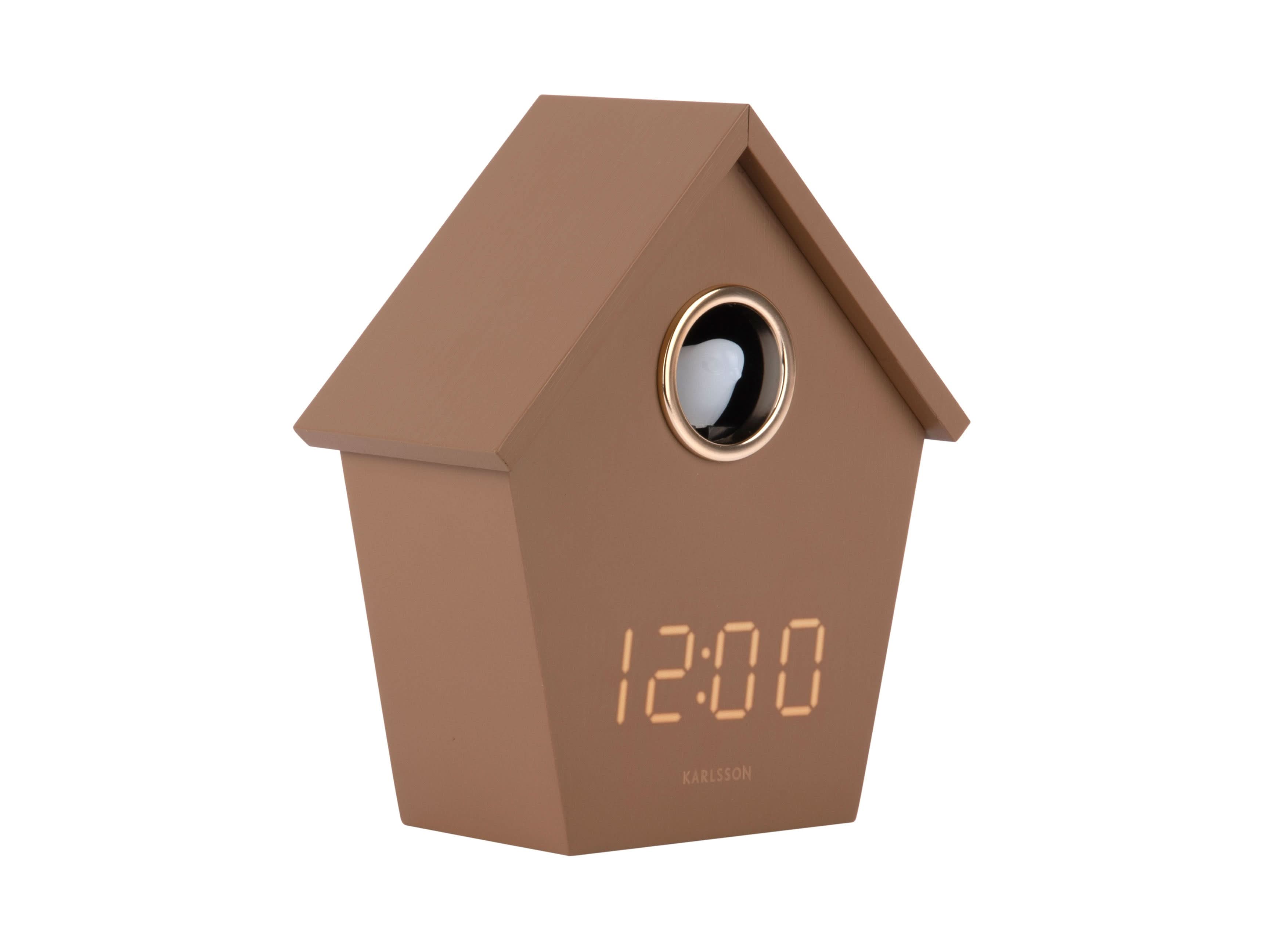 Horloge numérique LED coucou dans une maison, marron moka, affichage des chiffres LED à l'avant