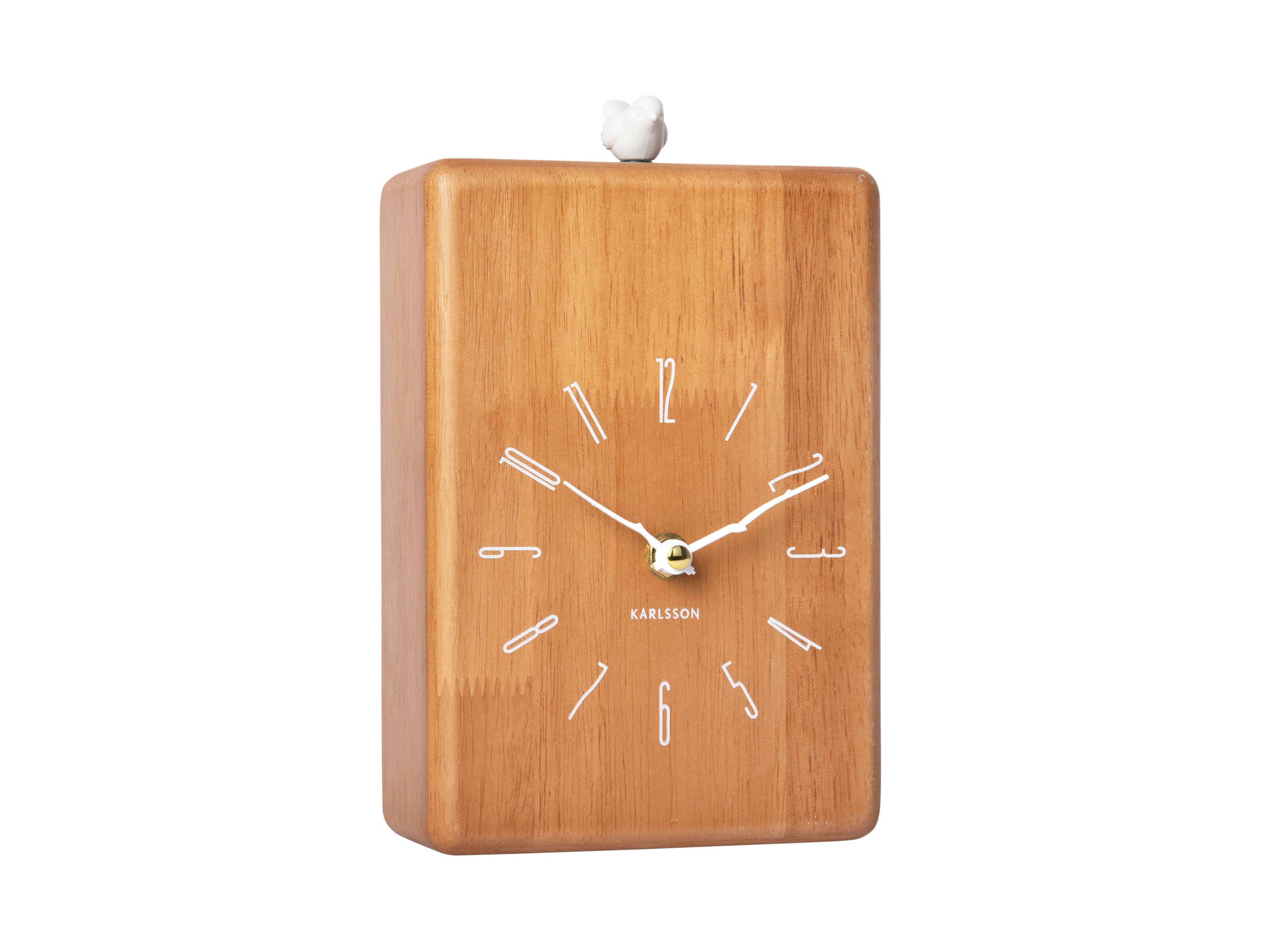 Horloge murale Karlsson en bois sombre avec coucou en haut, chiffres et aiguilles clairs