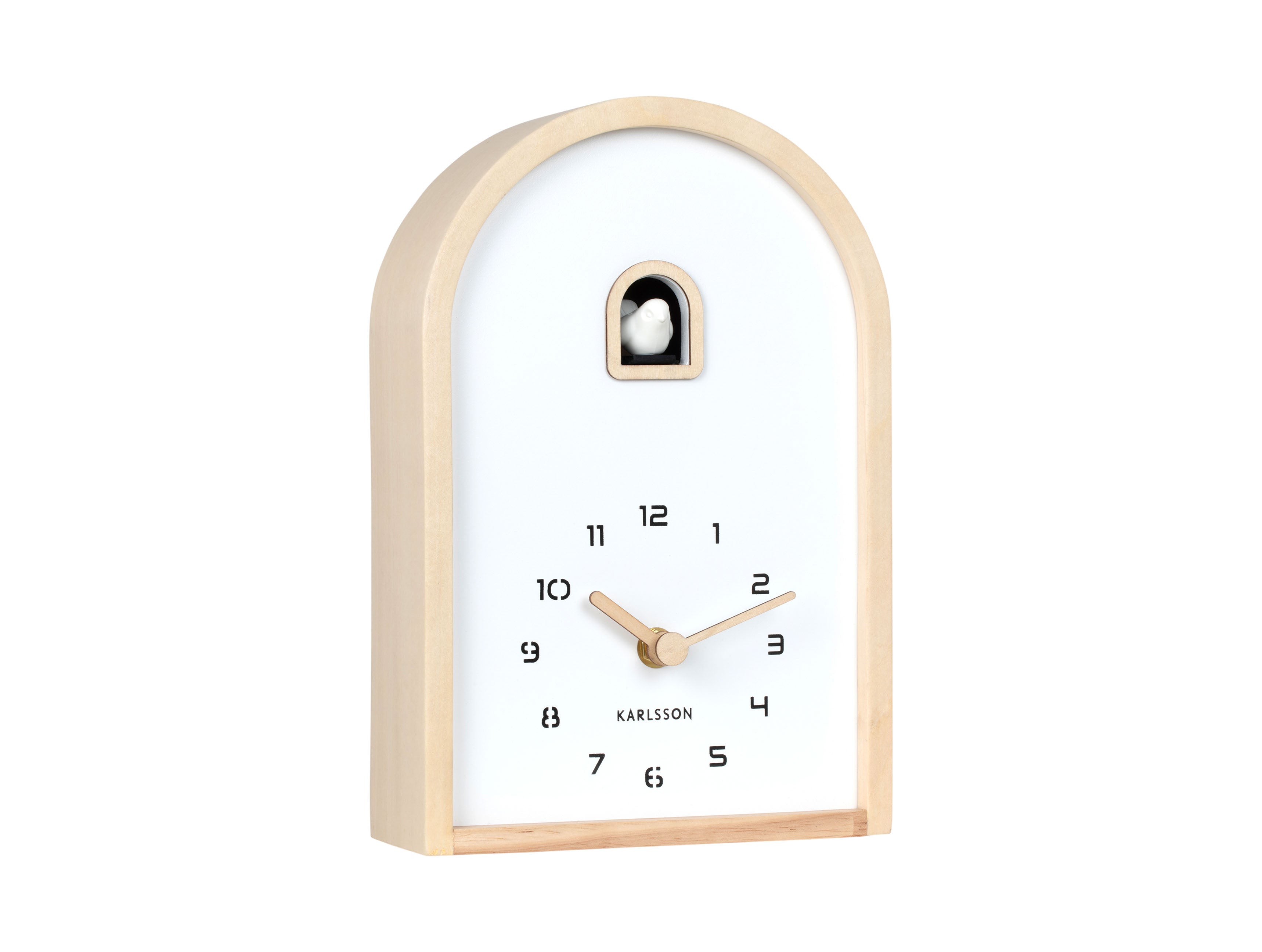 Horloge murale à coucou Karlsson avec cadre en bois, fenêtre et cadran noirs, aiguilles
