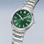 Bering Herrenuhr mit grünem Zifferblatt und Edelstahlarmband, seitliche Ansicht
