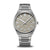 Herrenuhr mit silbernem Metallarmband, grauem Zifferblatt und weißen Indexen