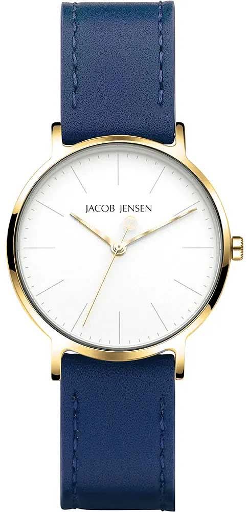 Montre femme en titane avec bracelet en cuir bleu, boîtier doré et cadran blanc