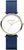 Montre femme en titane avec bracelet en cuir bleu, boîtier doré et cadran blanc