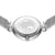 Bering Damenuhr Rückansicht mit Weltkarten-Design und silbernem Milanaise-Armband