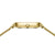 Gehäuseseite einer goldfarbenen Damenarmbanduhr mit Krone und Gliederarmband