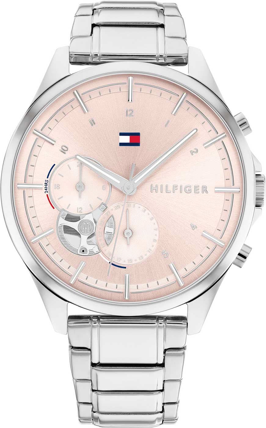 Montre Tommy Hilfiger pour femme avec bracelet rond en acier inoxydable argenté et phase de lune
