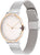 Bracelet de montre pour femme avec bracelet en maille argentée et cadran clair, lunette or rose