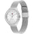 Silberne Damenarmbanduhr mit rundem Zifferblatt, Zirkonia-Lünette und Milanaiseband