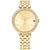 Damen-Armbanduhr Gold mit Steinbesatz, beigem Zifferblatt und Metallarmband