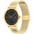 Tommy Hilfiger Damenarmbanduhr, rundes schwarzes Zifferblatt mit goldfarbenem Meshband