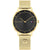 Tommy Hilfiger Damenarmbanduhr mit goldenem Metallarmband, schwarzem Zifferblatt und Logo