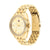 Goldene Damen-Armbanduhr mit Funkelrand am Zifferblatt und Gliederarmband