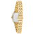 Goldene Quarzarmbanduhr, seitliche Ansicht mit Metallarmband und rechteckigem Gehäuse