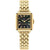 Damenuhr von Tommy Hilfiger mit goldfarbenem Metallband, rechteckigem dunkelblauem Zifferblatt