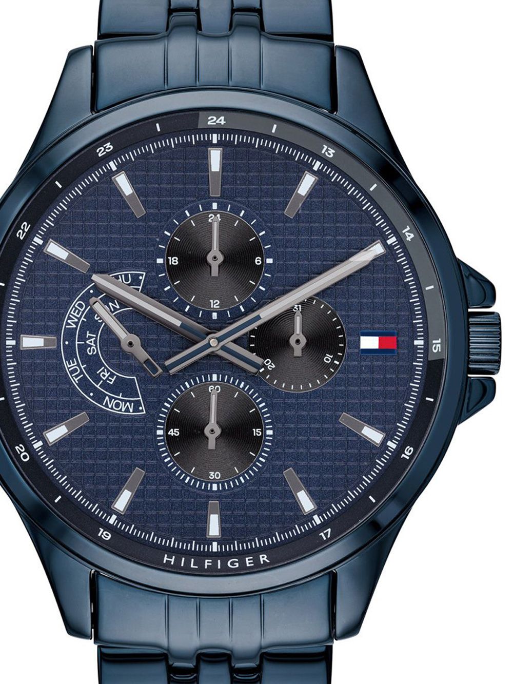 Tommy Hilfiger Herrenquarzarmbanduhr mit dunkelblauem Zifferblatt und Metallarmband