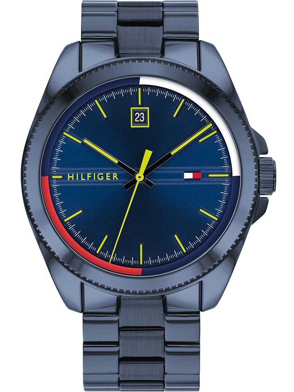Tommy Hilfiger Herrenarmbanduhr mit blauem Zifferblatt, Quarz, schwarzem Edelstahlband