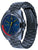 Herrenarmbanduhr seitlich mit blauem Zifferblatt, schwarzem Edelstahlband, sichtbarer Krone