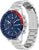 Montre pour homme avec bracelet en métal argenté, cadran bleu et sous-cadrans chrono