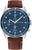 Bracelet Tommy Hilfiger pour homme : cadran bleu, boîtier argenté, bracelet en cuir marron