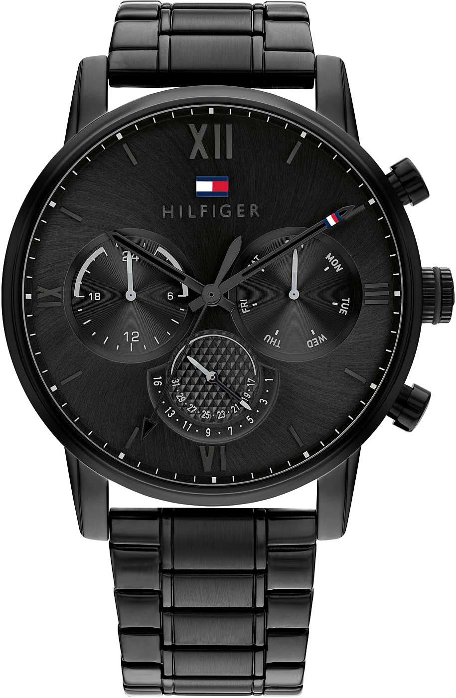 Bracelet de montre pour homme avec cadran noir et bracelet en métal, chiffres romains