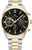 Montre pour homme : cadran noir, lunette dorée, bracelet en métal argenté