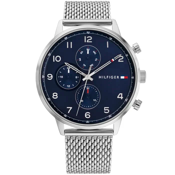 Herren-Chronograph Tommy Hilfiger Leonard mit blauem Zifferblatt und Edelstahl-Meshband