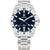 Damenarmbanduhr mit blauem Zifferblatt, GMT-Anzeige und Metallband in Silber