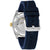 Tommy Hilfiger Herrenarmbanduhr mit Rückansicht, blauem Band und sichtbarem Uhrwerk